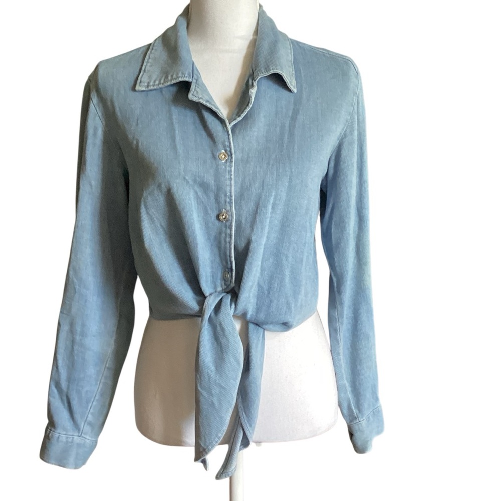 Vintage EXPRESS Denim Blue Button-Up Tie Front Shirt Women's Top M